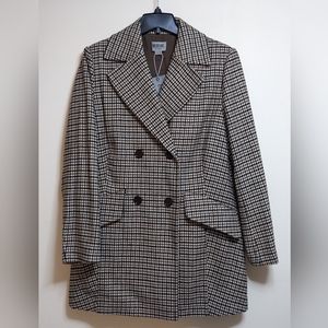NWOT Bernie by Bernardo Beige and Black Plaid Double-Breasted Pea Coat Loose Fit